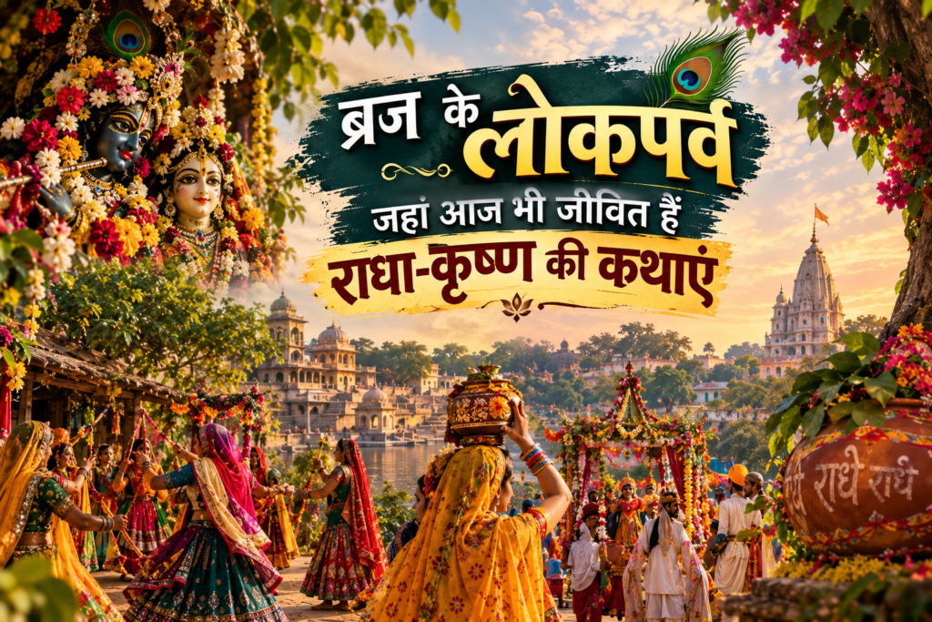 ब्रज के लोकपर्व में चरकुला नृत्य और राधा-कृष्ण से जुड़ी लोकपरंपराओं का दृश्य