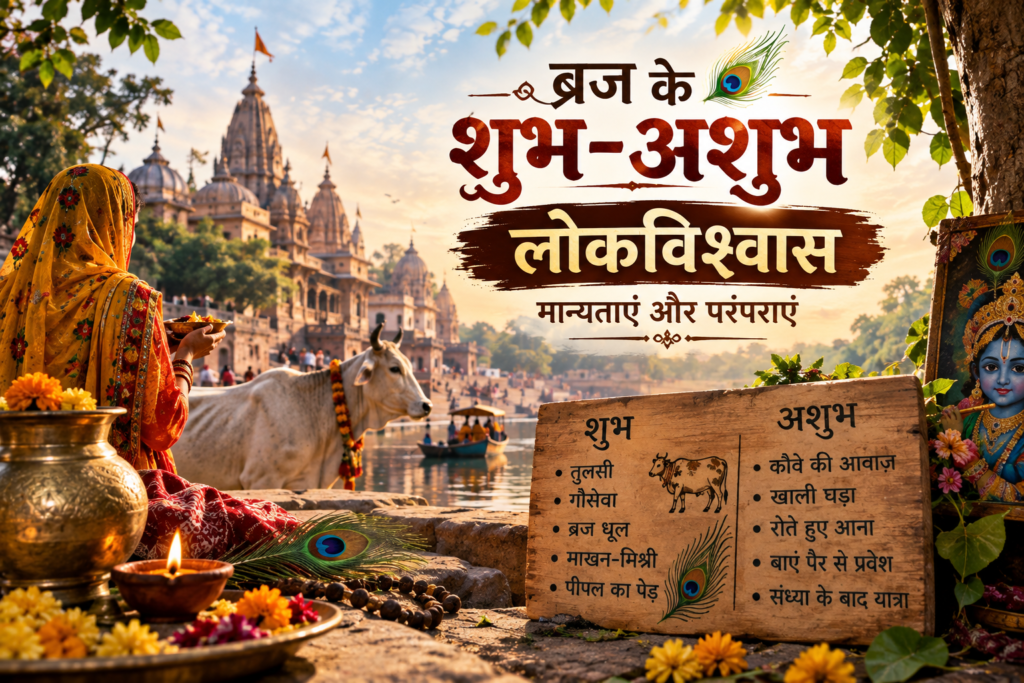 वृंदावन की पुरानी गली में तुलसी चौरा, गाय और ब्रज की पारंपरिक धार्मिक संस्कृति